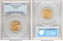 Napoleon III gold 20 Francs 1869-A MS64 PCGS, Paris mint, KM801.1. Fully struck and displaying a stark cartwheel effect to both obverse and reverse. 
...