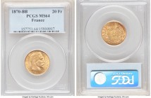 Napoleon III gold 20 Francs 1870-BB MS64 PCGS, Strasbourg mint, KM801.2. Tinged with a sliver of honey-brown reverse tone and just a few slight instan...