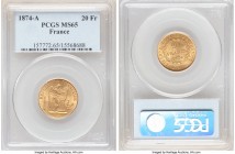 Republic gold 20 Francs 1874-A MS65 PCGS, Paris mint, KM825. Sun-gold and wondrously satiny across nearly glowing surfaces. 

HID09801242017

© 2020 H...