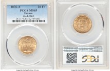 Republic gold 20 Francs 1876-A MS65 PCGS, Paris mint, KM825, Gad-1063. A fine gem example absent a single flaw worthy of mention. 

HID09801242017

© ...