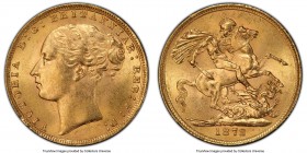 Victoria gold "St. George" Sovereign 1872 MS63 PCGS, KM752, S-3856A. A bright representative well within the technical range of high collectibility. 
...