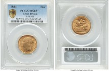 Victoria gold Sovereign 1884 MS62+ PCGS, KM752, S-3856F. Revealing a soft and alluring expression of golden luster to both obverse and reverse. 

HID0...