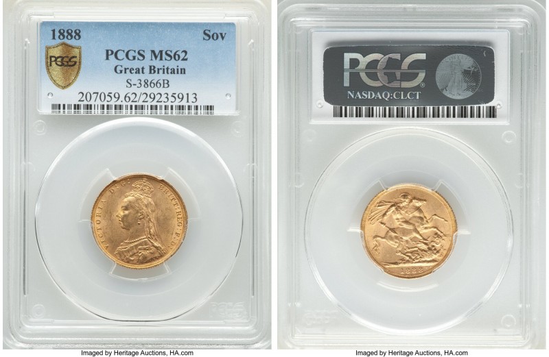 Victoria gold Sovereign 1888 MS62 PCGS, KM767, S-3866B. Satiny with no singularl...