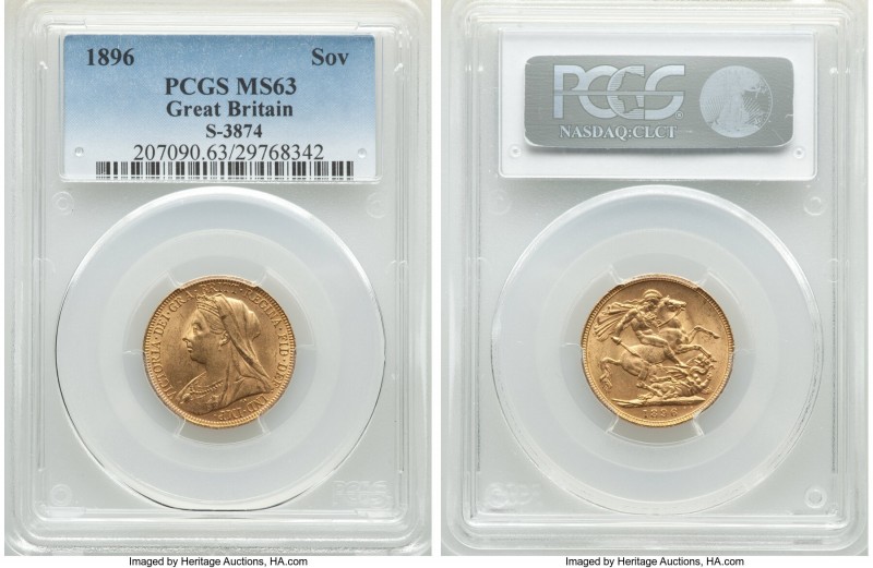 Victoria gold Sovereign 1896 MS63 PCGS, KM785, S-3874. A fine example of the Vei...
