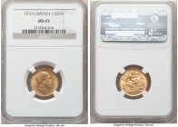 Edward VII gold 1/2 Sovereign 1910 MS63 NGC, KM804. An example offering sound aesthetic appeal and glowing luster. 

HID09801242017

© 2020 Heritage A...