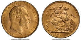 Edward VII gold Sovereign 1907 MS63 PCGS, KM805, S-3969. Blessed with a gratifying cartwheel effect and perhaps only a single or two obverse marks awa...