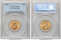 Edward VII gold Sovereign 1909 MS63 PCGS, KM805. Bestowed with blooming golden luster against only light handling. The penultimate date in the series,...