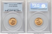 George V gold 1/2 Sovereign 1914 MS65 PCGS, KM819. As a type, scarce and highly collectible in this gem state of preservation. 

HID09801242017

© 202...