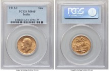 British India. George V gold Sovereign 1918-I MS65 PCGS, Mumbai mint, KM-A525. Sharply struck and emitting a charming mint brilliance. 

HID0980124201...