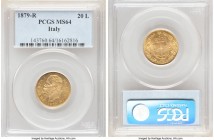 Umberto I gold 20 Lire 1879-R MS64 PCGS, Rome mint, KM21. Very nearly gem, with intense sun-gold color enlivening the planchet. 

HID09801242017

© 20...
