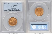 Umberto I gold 20 Lire 1882-R MS64 PCGS, Rome mint, KM21a. Struck in red gold. Revealing surfaces ignited in a vibrant blood orange hue. 

HID09801242...