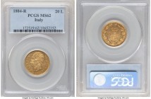 Umberto I gold 20 Lire 1884-R MS62 PCGS, Rome mint, KM21. Exhibiting mild reflectivity subdued by light scattered handling. 

HID09801242017

© 2020 H...