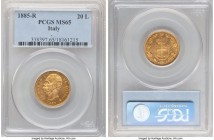 Umberto I gold 20 Lire 1885-R MS65 PCGS, Rome mint, KM21. A beaming jewel with mirrorlike fields. 

HID09801242017

© 2020 Heritage Auctions | All Rig...