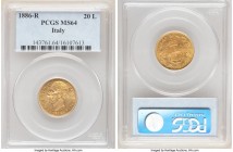 Umberto I gold 20 Lire 1886-R MS64 PCGS, Rome mint, KM21. A quality specimen whose surfaces are enriched by a warm golden brilliance. 

HID09801242017...