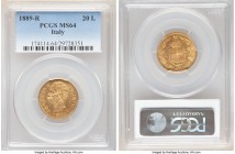 Umberto I gold 20 Lire 1889-R MS64 PCGS, Rome mint, KM21. Fully struck, every detail expressed with complete precision. 

HID09801242017

© 2020 Herit...