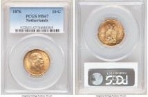 Willem III gold 10 Gulden 1876 MS67 PCGS, KM106. Consistently well-sculpted in every facet of the design, these set against full mint radiance in the ...