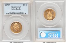 Willem III gold 10 Gulden 1879/7 MS65 PCGS, KM106. Unusually reflective and made only more alluring by a commendable clarity of strike and gratifying ...