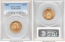 Willem III gold 10 Gulden 1885 MS67 PCGS, KM106. An ideal type representative fielding glowing brilliance and marked by a praiseworthy execution of st...