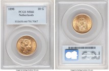 Wilhelmina I gold 10 Gulden 1898 MS66 PCGS, KM124. Marked by a highly pronounced cartwheel effect and free of all but the most trivial handling. 

HID...