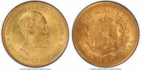 Oscar II gold 20 Kroner 1876 MS65+ PCGS, KM355. Extremely elusive in so fine a technical grade, and currently unmatched at this level at either major ...