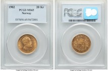 Oscar II gold 20 Kroner 1902 MS65 PCGS, KM355. Mildly reflective, the detailing made sharp by a virtually full strike. 

HID09801242017

© 2020 Herita...