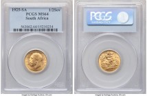 George V gold 1/2 Sovereign 1925-SA MS64 PCGS, Pretoria mint, KM20. Charming for the issue, the appearance dominated by rich silky luster. 

HID098012...