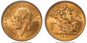 George V gold Sovereign 1931-SA MS65 PCGS, Pretoria mint, KM-A22, S-4005. Of immediately discernible superior technical preservation, the surfaces pos...