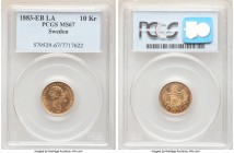 Oscar II gold 10 Kronor 1883 EB-LA MS67 PCGS, KM743. A top-tier specimen offering a combination of razor-sharpness and noteworthy reflectivity. 

HID0...