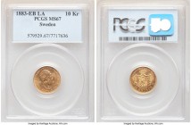 Oscar II gold 10 Kronor 1883 EB-LA MS67 PCGS, KM743. Rendered to a uniform precision of detail and preserved in a state bordering on flawless. 

HID09...