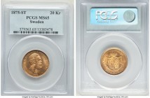Oscar II gold 20 Kronor 1875-ST MS65 PCGS, KM733. Type I - Finer Hair and Beard. A delightful gem displaying sweeping aurous luster. 

HID09801242017
...