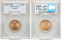 Oscar II gold 20 Kronor 1878/7-EB MS65 PCGS, KM748. A laudable gem with the added academic appeal of a clear 8/7 overdate. 

HID09801242017

© 2020 He...