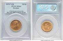 Oscar II gold 20 Kronor 1878/7-EB MS64 PCGS, KM748. Appealing for its assigned grade, only light ticks across the surfaces precluding gem certificatio...