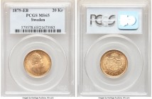 Oscar II gold 20 Kronor 1879-EB MS65 PCGS, KM748. Lustrous and sun-gold, only the most microscopic ticks in the fields serving to limit the already ad...