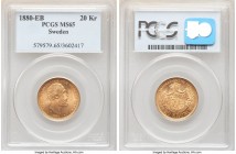 Oscar II gold 20 Kronor 1880-EB MS65 PCGS, KM748. Pristine and beautiful, even viewed in light of the impressive gem grade assigned. 

HID09801242017
...