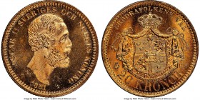 Oscar II gold 20 Kronor 1881-EB MS66+ NGC, KM748. Struck on a copper-gold flan, every minute detail expressed to pinpoint accuracy and set against pri...
