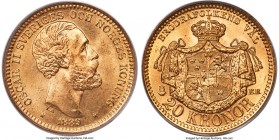 Oscar II gold 20 Kronor 1889-EB MS67 PCGS, KM748. A peak-quality example, very rarely seen in this tier of preservation. 

HID09801242017

© 2020 Heri...