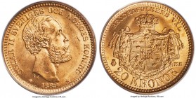 Oscar II gold 20 Kronor 1889-EB MS67 PCGS, KM748. A resplendent jewel of the type and date, of which no examples certify higher.

HID09801242017

© 20...
