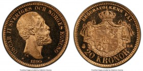 Oscar II gold 20 Kronor 1895-EB MS66+ Prooflike PCGS, KM748. A jewel of superb technical quality featuring dazzling reflectivity. The finest certified...