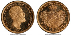 Oscar II gold 20 Kronor 1895-EB MS66 Prooflike PCGS, KM748. Delightful in hand, with shimmering pondlike fields revealing marked reflectivity and hard...