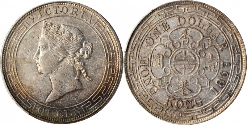 HONG KONG

HONG KONG. Dollar, 1867/6. Hong Kong Mint. Victoria. PCGS AU-53 Gol...