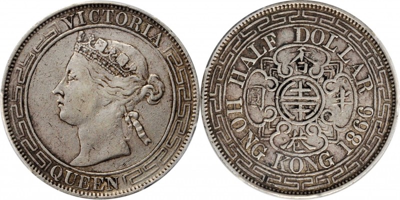 HONG KONG

HONG KONG. 50 Cents, 1866. Hong Kong Mint. Victoria. PCGS VF-30 Gol...