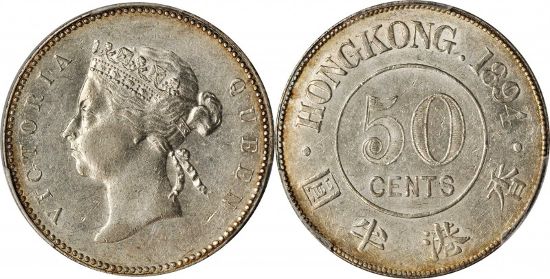 HONG KONG

HONG KONG. 50 Cents, 1894. London Mint. Victoria. PCGS AU-53 Gold S...