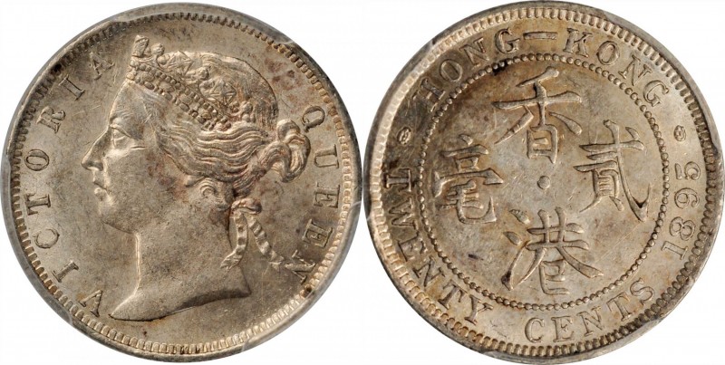 HONG KONG

HONG KONG. 20 Cents, 1895. London Mint. Victoria. PCGS AU-58 Gold S...
