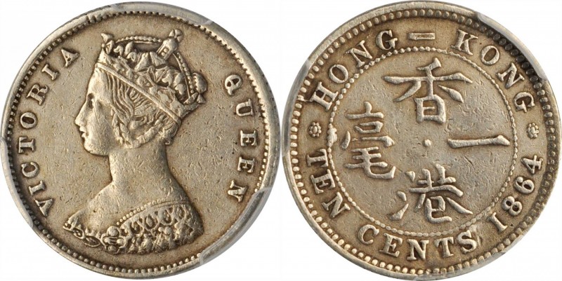 HONG KONG

HONG KONG. 10 Cents, 1864. Hong Kong Mint. Victoria. PCGS Genuine--...