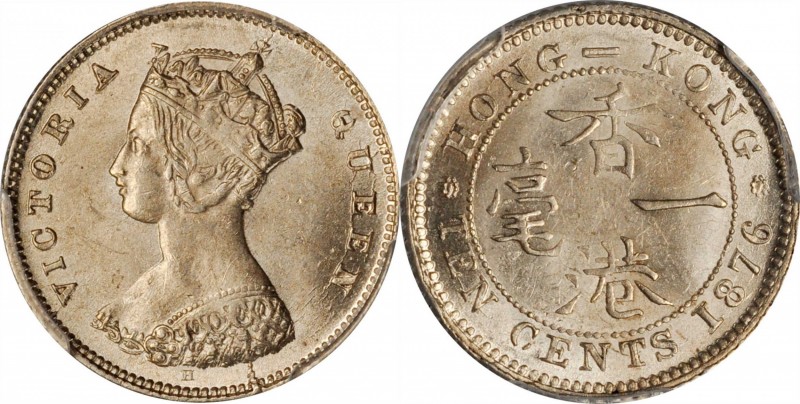 HONG KONG

HONG KONG. 10 Cents, 1876-H. Heaton Mint. Victoria. PCGS MS-63 Gold...
