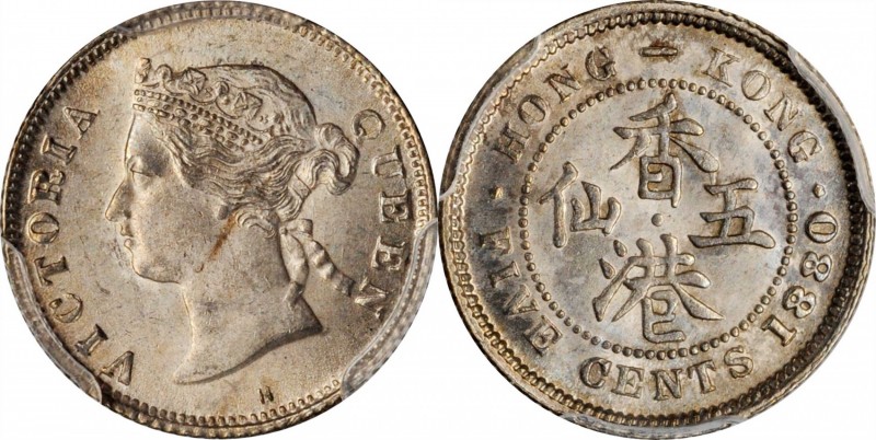 HONG KONG

HONG KONG. 5 Cents, 1880-H. Heaton Mint. Victoria. PCGS MS-64 Gold ...