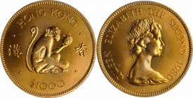 HONG KONG

HONG KONG. 1000 Dollars, 1980. Lunar Series, Year of the Monkey. PCGS MS-69 Gold Shield.

Fr-6; KM-47; Mars-G6. Seemingly flawless, thi...