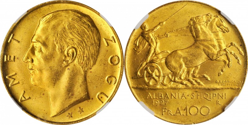 ALBANIA

ALBANIA. 100 Franga Ari, 1927-R. Rome Mint. NGC MS-63.

Fr-1; KM-11...