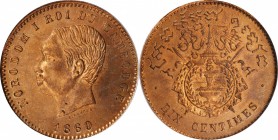CAMBODIA

CAMBODIA. 10 Centimes, 1860. Norodom I. PCGS SPECIMEN-65 Red Brown.

KM-43.1; Lec-22. Vibrant reddish-brown surfaces verge upon orange o...