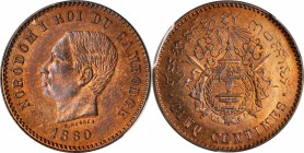 CAMBODIA

CAMBODIA. 5 Centimes, 1860. Norodom I. PCGS SPECIMEN-66 Red Brown Gold Shield.

KM-42.1; Lec-9. The finest graded in the PCGS census, th...